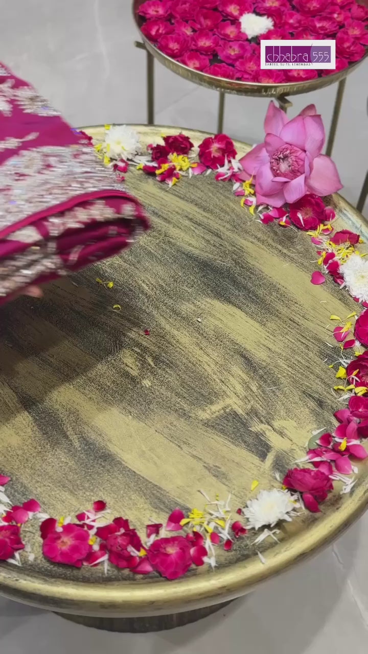 Satin Silk Heavy Zari & Sequin Embroidered Floral Saree