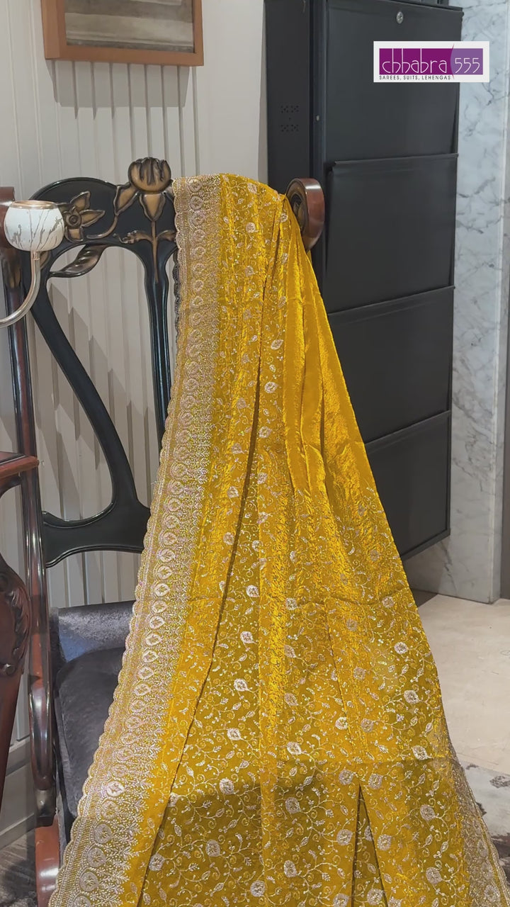 Intricately Embroidered Saree with All-Over Zari Floral Jaal & Broad Paisley Border