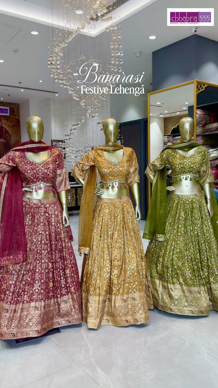 Banarasi Woven Lehenga Choli with Tassel Latkan in Mehendi Green