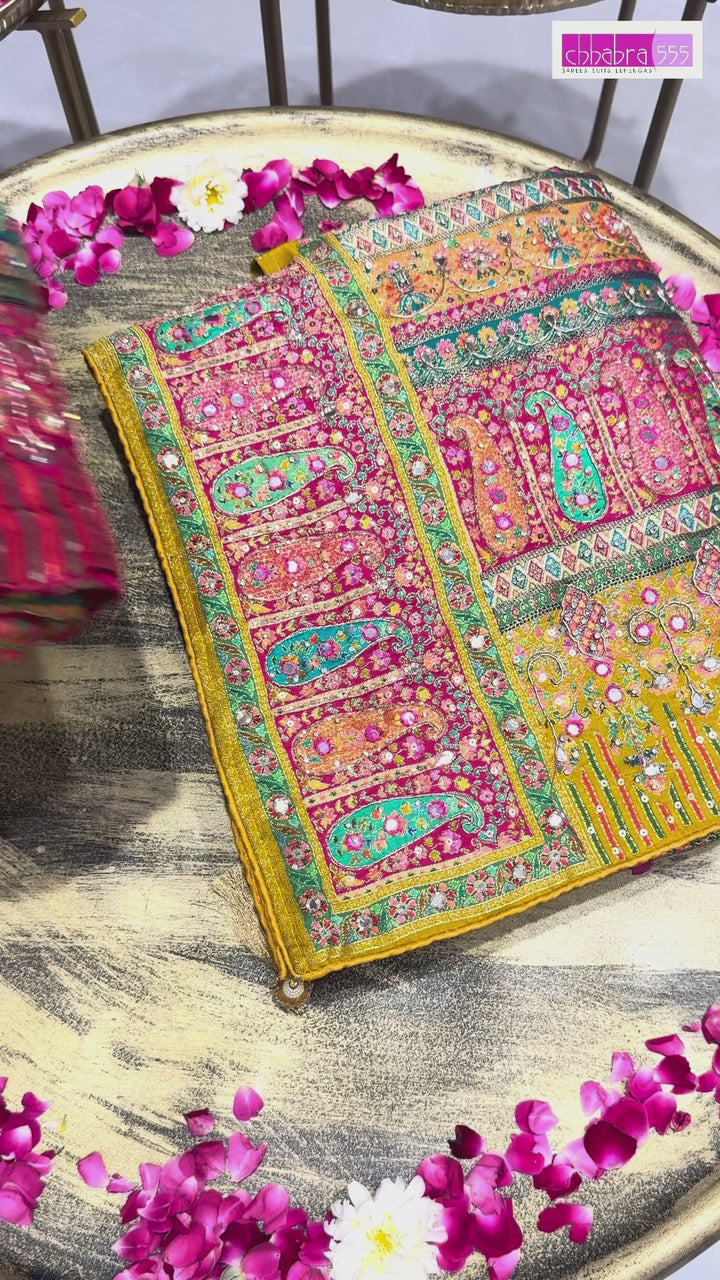 Banarasi Silk Colorblocked Paisley Woven & Sequin Embroidered Saree in Mustard
