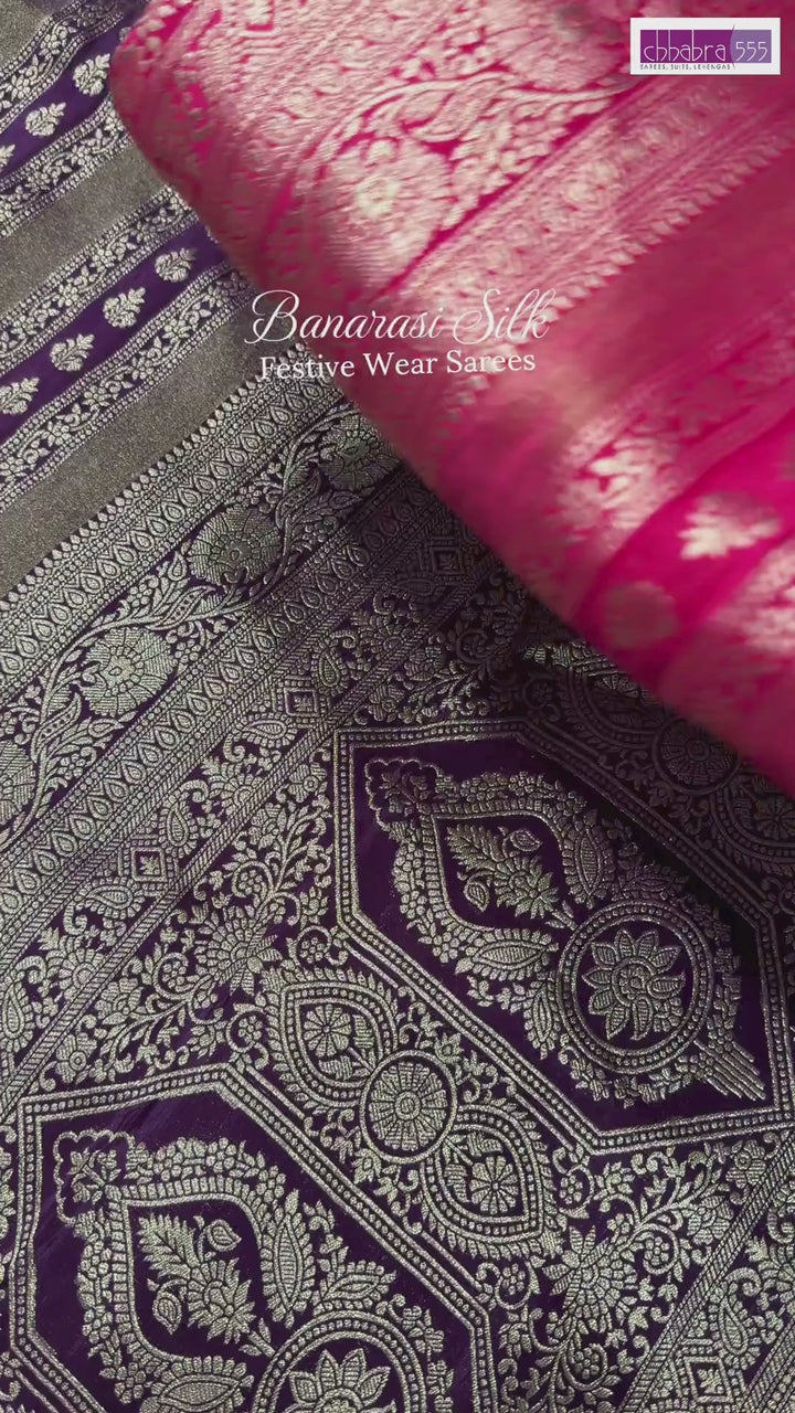 Banarasi Silk Zari Woven Saree with Sequin Border in Pink