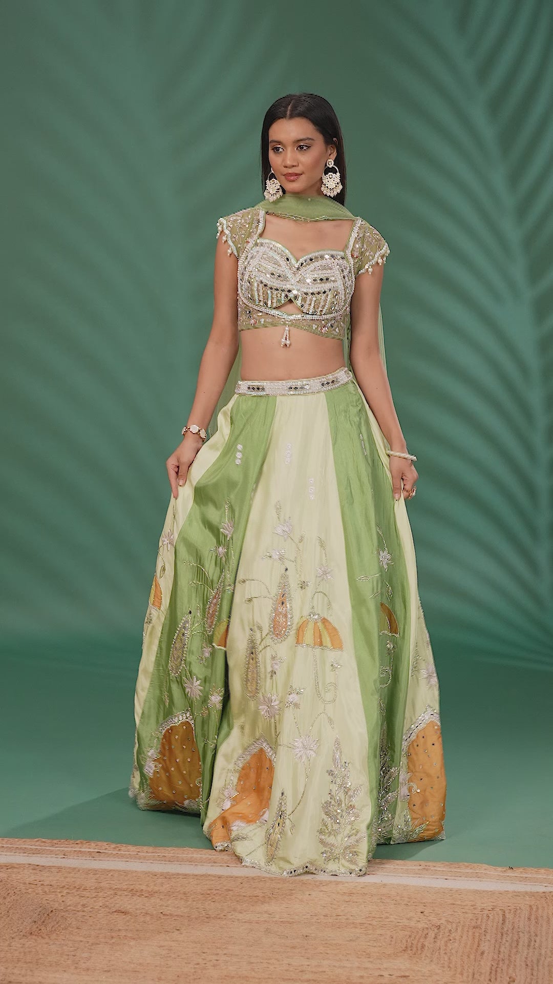 Silk Lehenga Choli Set with Mirror & Sequin Embroidery and Net Dupatta