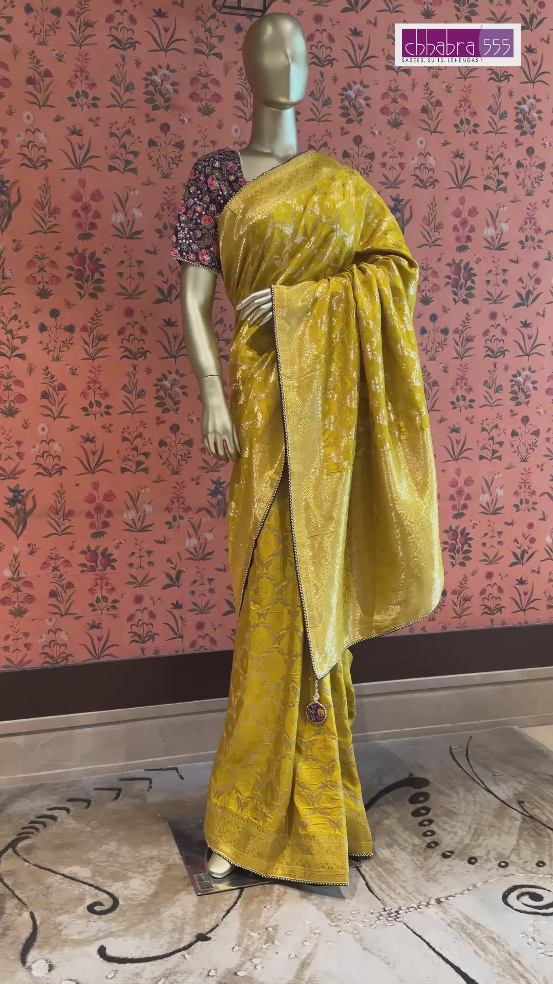 Mustard Yellow Saree with All-Over Zari Woven Floral Jaal & Embellished Border