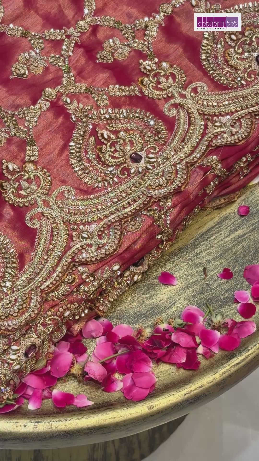 Heavy Zari & Kundan Embroidered Silk Bridal Saree with Heavy Embroidered Blouse in Rust