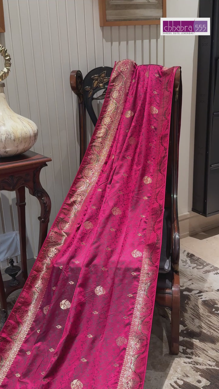 Banarasi Art Silk Saree with Gold Zari Paisleys & Antique Broad Border