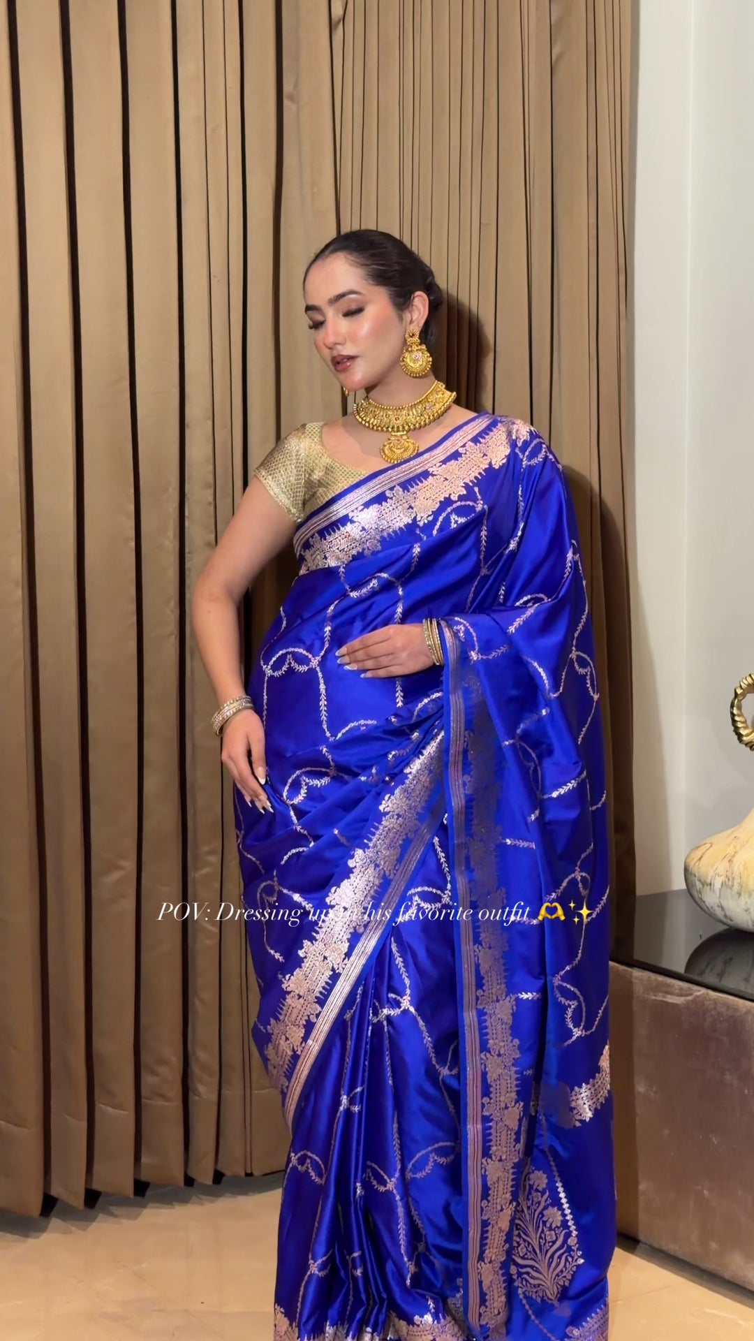 Satin Silk Heavy Zari Woven Floral Vine Saree with Zari Woven