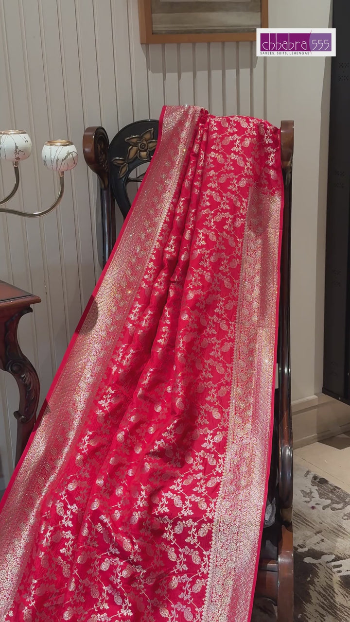 Banarasi Art Silk Saree with Gold Zari Floral Paisley Motifs & Brocade Border