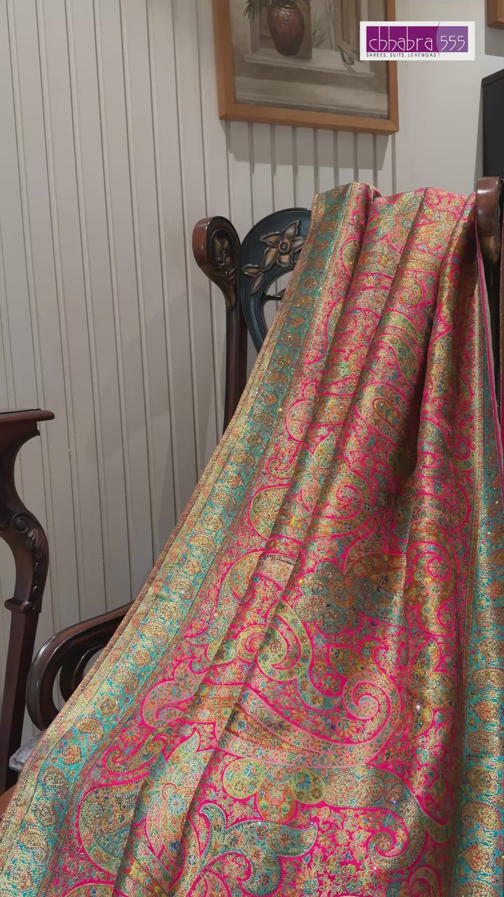 Fuchsia Multicolour Zari Woven Kashmiri Paisley Jaal Saree with Tassel Pallu