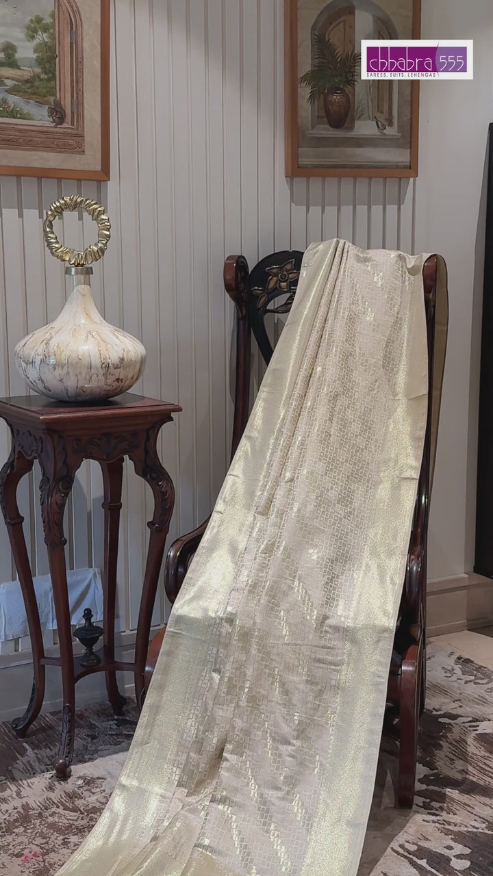 Banarasi Art Silk Saree with Geometric Squares & Wide Self-woven Border