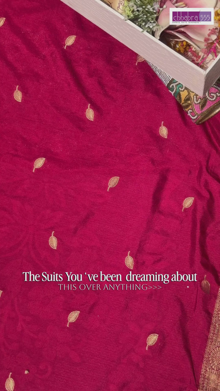 Banarasi Silk Dress Material Fabric Magenta