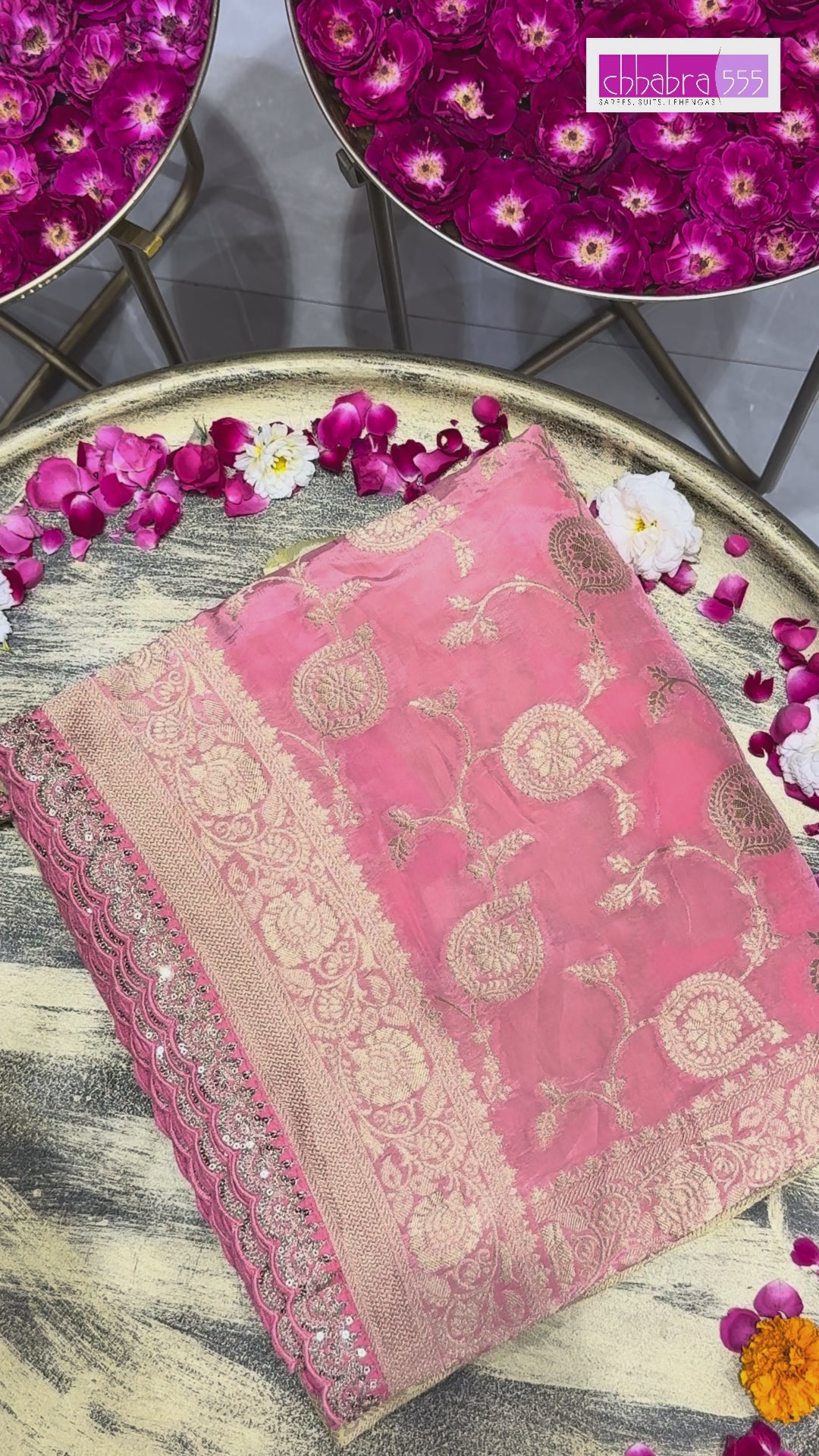 Banarasi Silk Zari Woven Paisley Ombre Saree with Sequin Scalloped Border in Mint & Teal