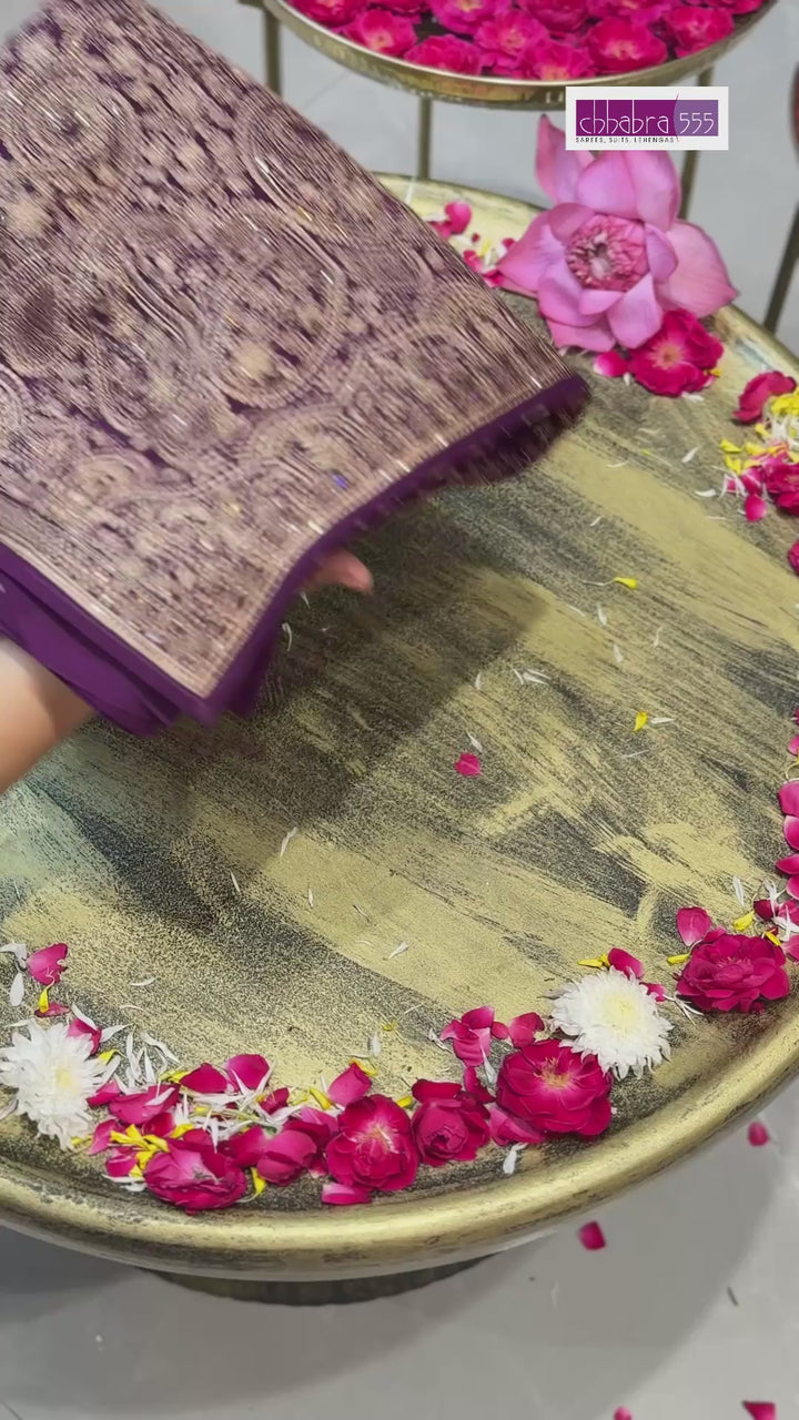 Satin Silk Heavy Zari Embroidered Floral Jaal Saree