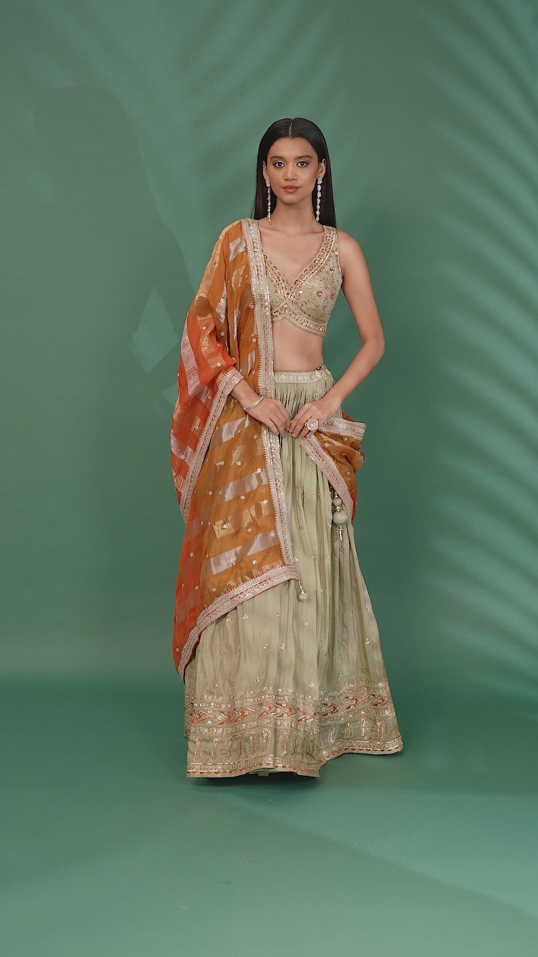Embroidered Silk Lehenga Set with Zari and Mirror Work Detailing