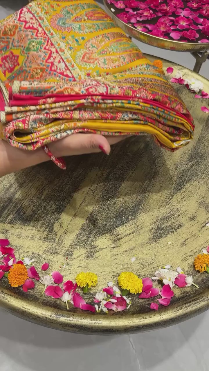 Banarasi Handloom Beads & Stones Embellished with Meenakari Weaving traditional saree