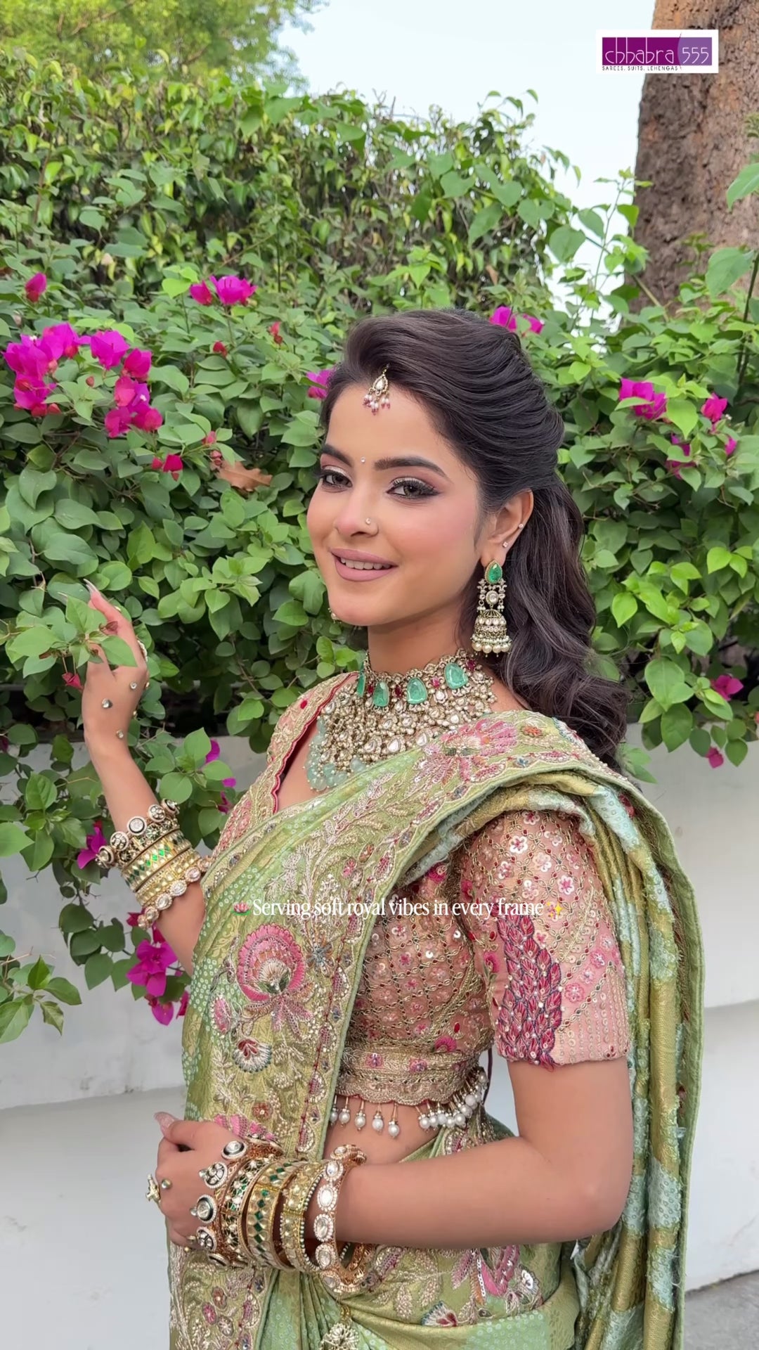 Zari & Sequin Embroidered Floral Jaal Saree with Embroidered Border in Pista Green