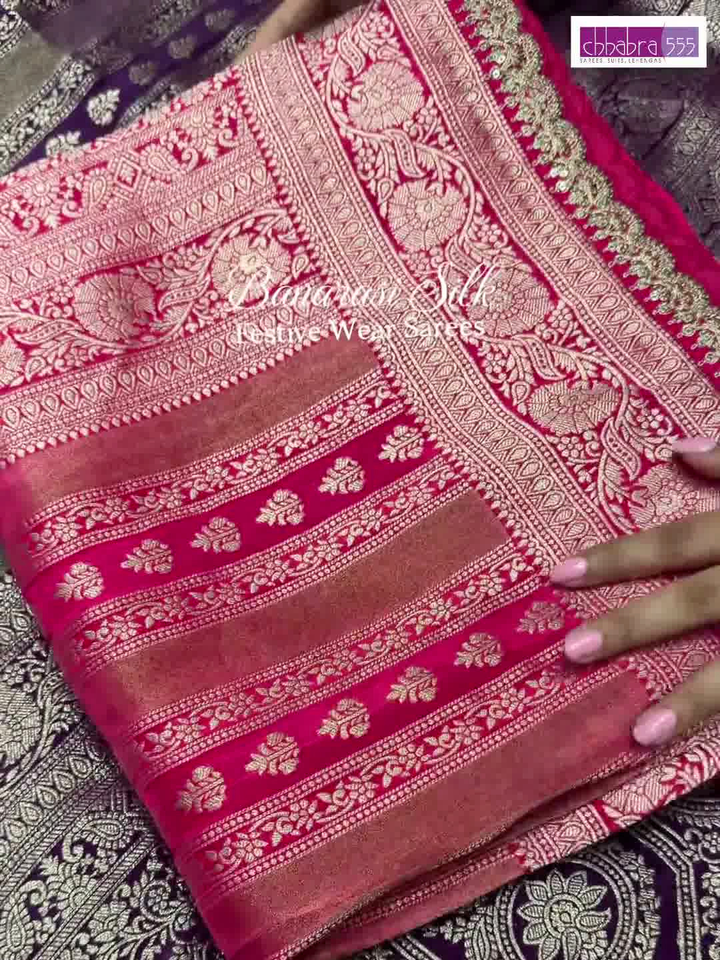 Banarasi Silk Zari Woven Saree with Sequin Border in Pink