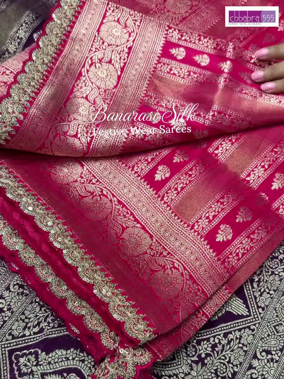 Banarasi Silk Zari Woven Saree with Sequin Border in Pink
