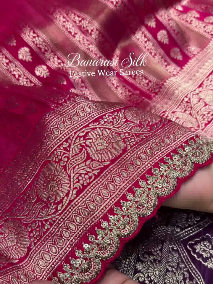 Banarasi Silk Zari Woven Saree with Sequin Border in Pink