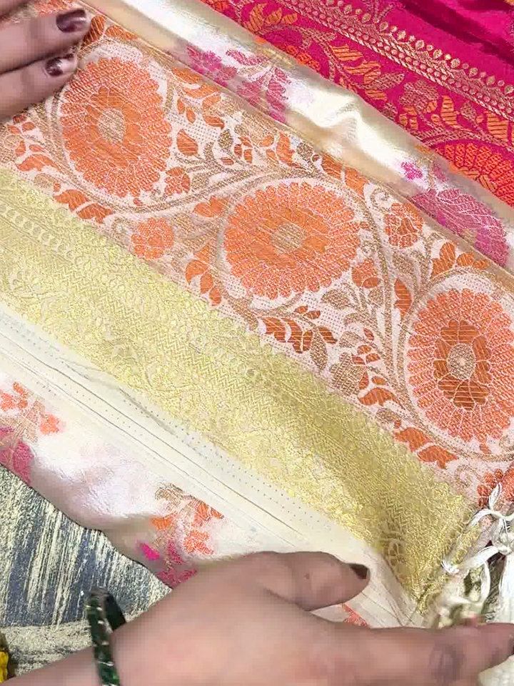 Banarasi Silk Saree with Blouse Piece Fabric Ivory