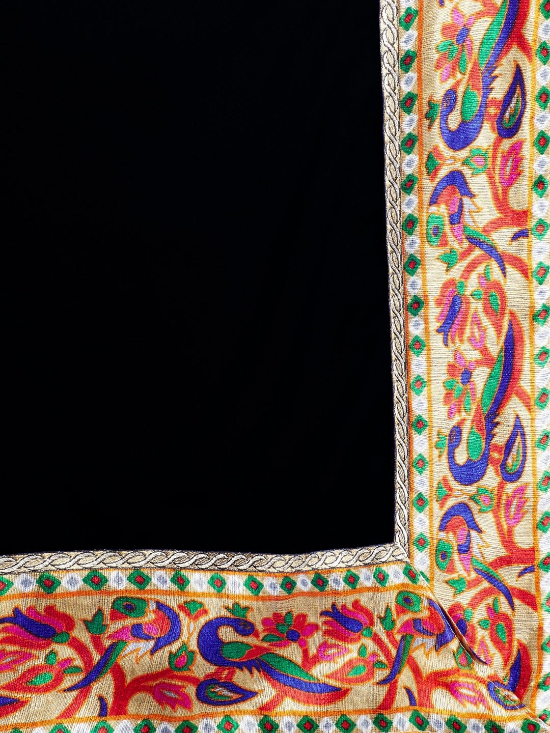 Black Color Saree with Art Silk Paithni Print border and Blouse piece