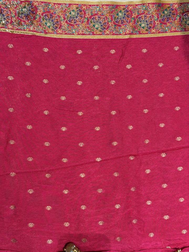 Georgette Heavy Multi-Thread & Sequin Embroidered Paisley & Floral Jaal Saree with Embroidered Border in Maroon