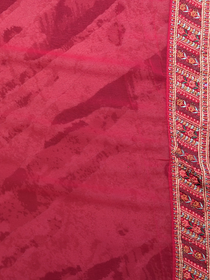 Georgette Heavy Multi-Thread & Sequin Embroidered Paisley & Floral Jaal Saree with Embroidered Border in Maroon