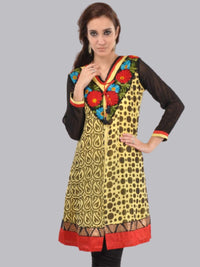 Black & Beige Printed, Resham Embroidered Georgette  Kurti