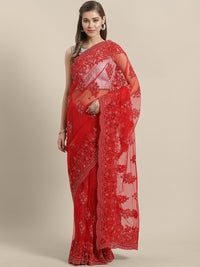 Chhabra 555 Net Embroidered Cocktail Saree with Heavy resham and crystal, pearl embellishments