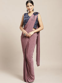 Ruffles Pre-Draped Lycra Saree with Frills and Sequenced Embroidery Velvet Blouse