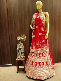 Embellished Semi-stitched Bridal Lehenga with Gold Zari Embroidery