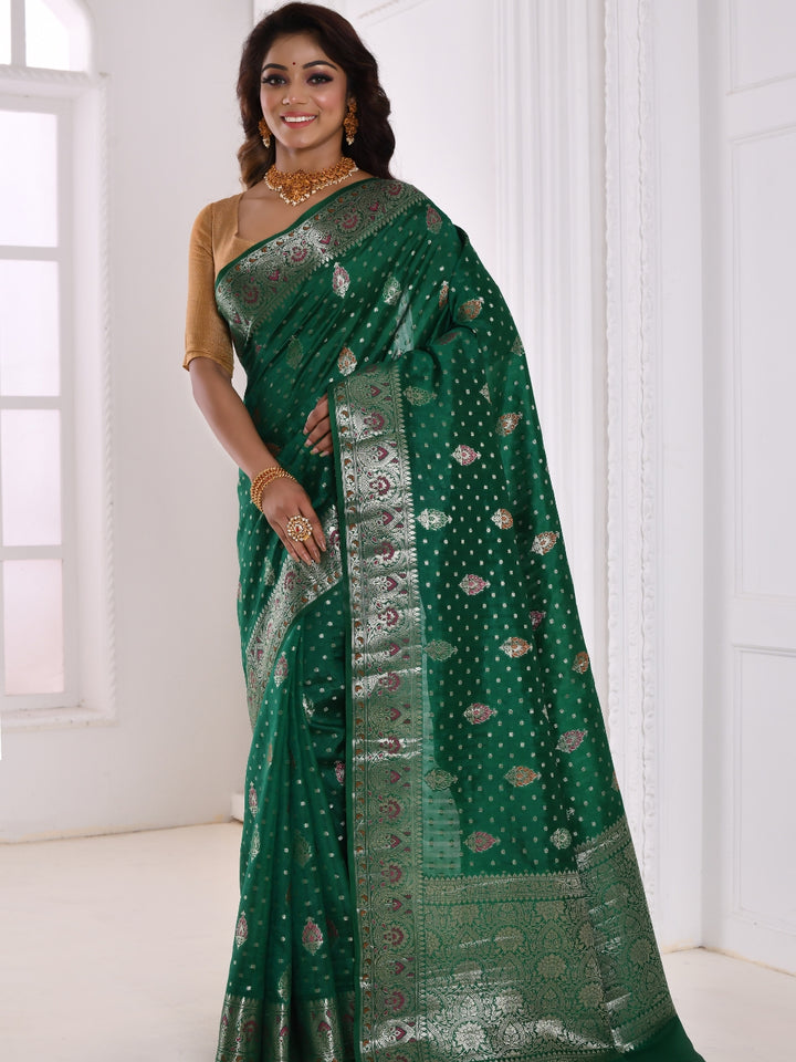 Green Zari Woven Embellished Brocade Banarasi Silk Saree