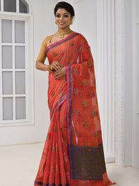 Red Chanderi Silk Floral Woven Banarasi Saree With Contrast Pallu