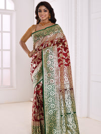 Maroon Heavy Bridal Floral Banarasi Brocade Saree