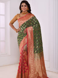 Green & Red Half & Half Banarasi Silk Saree