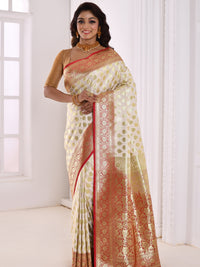 Red Floral Silver & Zari Banarasi Silk Woven Saree