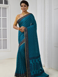 Blue Floral Chanderi Silk Bright Traditional Saree