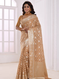 Cream Silver Zari Embroidered Traditional Chanderi Saree