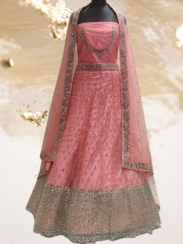 Peach Embellished Stone Work Cocktail Lehenga Choli
