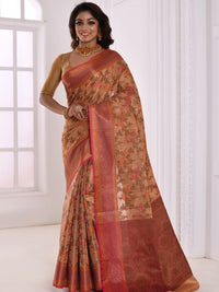 Golden Floral Banarasi Brocade Khaadi Chanderi Saree