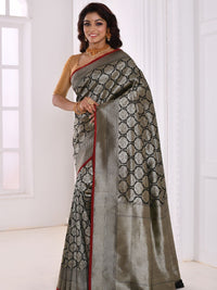 Black Brocade Silver Zari Woven Embroidered Saree