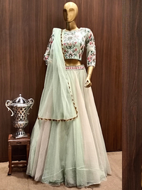 Pastel Ombre Net Flared Lehenga Set with Floral  Resham Embroidery