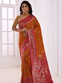 Mustard Zari Woven Embellished Banarasi Silk Saree