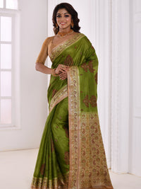 Green Resham Embroidered Embellished Silk Saree