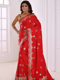 Red Banarasi Silk Silver Zari Embellished Saree