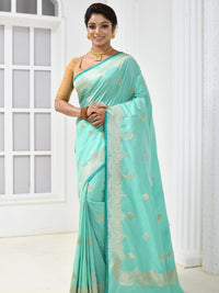 Turquoise Banarasi Silk Silver Zari Embellished Saree