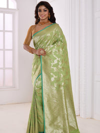 Green Silver Jaal Zari Woven Embellished Banarasi Silk Saree