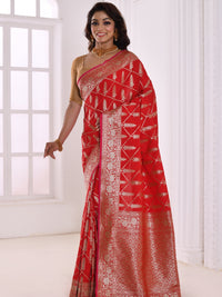 Red Banarasi Silk Silver Zari Embellished Saree