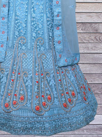 Zircon Embellished Sky Blue Lehenga with Resham Embroidered Paisleys