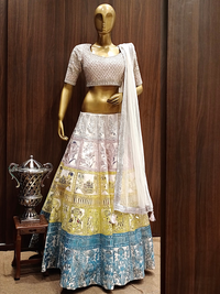 Silver Patchwork Lehenga Set with Heavy Crystal Hand Embellished Blouse