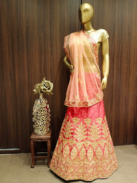 Embellished Semi-stitched Kalidar Lehenga with Gold Zari Embroidery